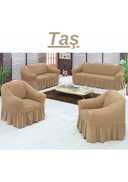 3+2+1+1 Bürümcük Koltuk Takımı Örtüsü. Etekli Streç Esnek Lastikli Çekyat Kanepe Kılıfı