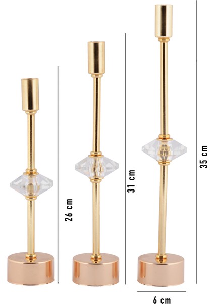 Contes 3'lü Lüks Şamdan Kristal Dekorlu Gold Kaplama Metal Mumluk indirimleri