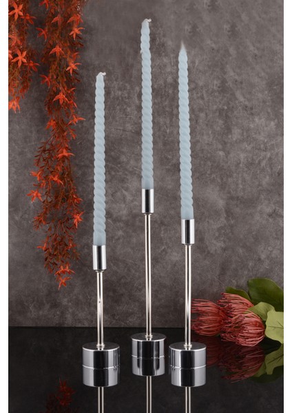 Defne 3'lü Şamdan Gümüş Kaplama Dekoratif Metal Mumluk Şamdan Seti fiyatları
