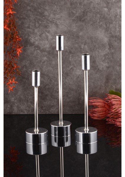 Defne 3'lü Şamdan Gümüş Kaplama Dekoratif Metal Mumluk Şamdan Seti modelleri