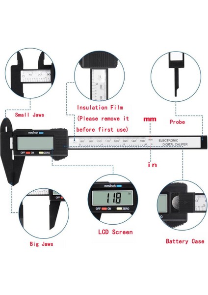 [bestgo]6inç 150MM Elektronik Dijital Kumpas Cetveli Karbon Fiber Kompozit Vernier (Yurt Dışından) fırsatları