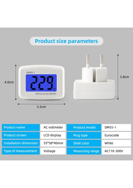 Yıeryı DM55-1 Test Cihazı Plug-In Voltmetre 110V-300V 220V Ac Dijital Voltmetre Ab Tak (Yurt Dışından)