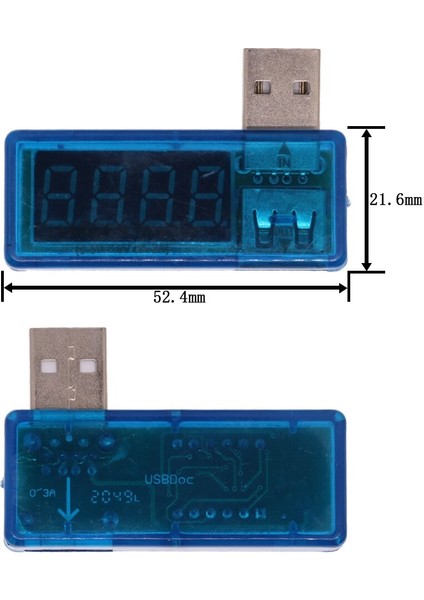 Dijital USB Mobil Güç Şarj Akımı Gerilim Test Cihazı Metre Mini USB Şarj Cihazı Doktor Voltmetre Ampermetre Dönüş Şeffaf Mavi (Yurt Dışından)