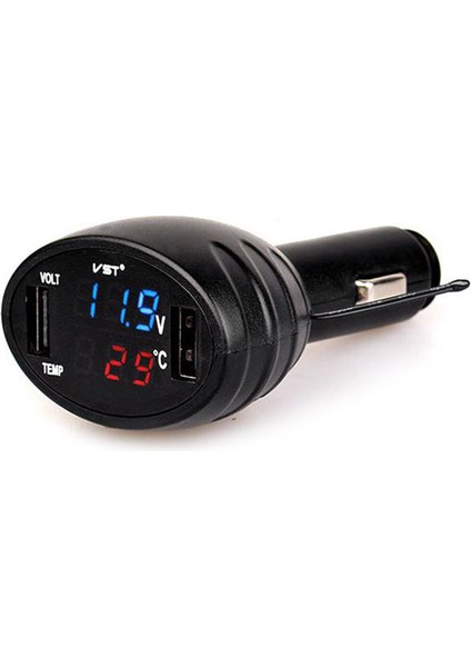 3 In 1 Dijital LED Voltmetre Trmometre Monitör Çift USB Araç Şarj Cihazı 12 V/24 V Boy Ölçer Voltmetre Telefon Şarj Cihazı Mavi Ekran (Yurt Dışından)