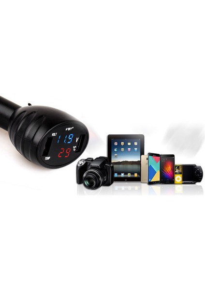 3 In 1 Dijital LED Voltmetre Trmometre Monitör Çift USB Araç Şarj Cihazı 12 V/24 V Boy Ölçer Voltmetre Telefon Şarj Cihazı Mavi Ekran (Yurt Dışından)