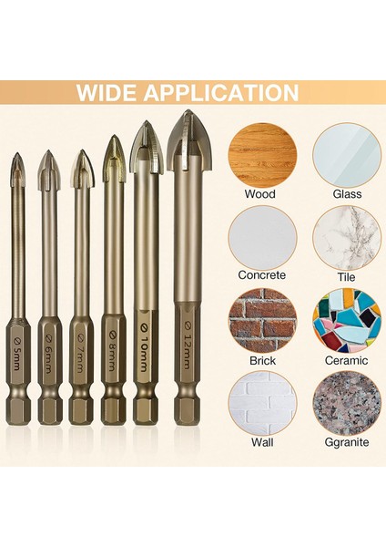 Jdxhlau 6 Adet Cam Beton Matkap Ucu Seti Karbür Noktası Kesme Kenarları ile Kiremit Cam Çapraz Mızrak Kafa Hex Seramik Matkap Uçları (Yurt Dışından)