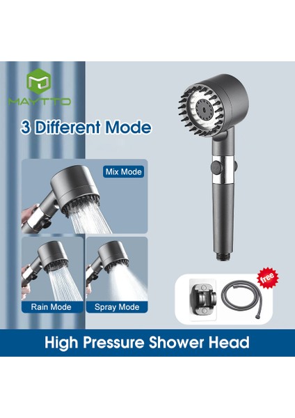Maytto Banyo Duş Başlığı Yüksek Basınçlı Duş Başlığı Püskürtücü Başlığı Atık Su Paslanmaz Çelik Panel 3 Modlu Duş Başlığı Ayarlanabilir Su Basıncı Spa Için Tek Düğme Durdurma/başlatma (Yurt Dışından) fiyatları