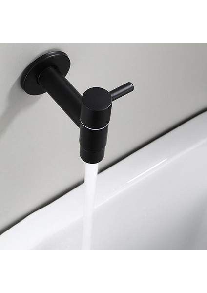 Nanlıy-Mop Lavabo Musluğu 304 Paslanmaz Çelik Banyo Çamaşır Makinesi Musluk Açık Bahçe Tek Soğuk Su Musluğu (Siyah) (Yurt Dışından)