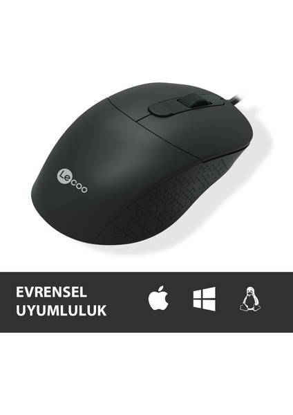 Lenovo Lecoo MS102 USB Kablolu 2400DPI 4 Tuşlu Optik Mouse Siyah