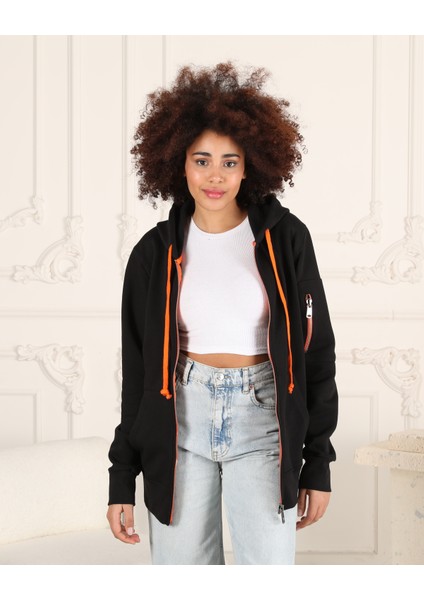 Espoirplus Siyah Renk Unisex Kapüşonlu Fermuarlı Cep Detaylı Sweatshirt fiyatları