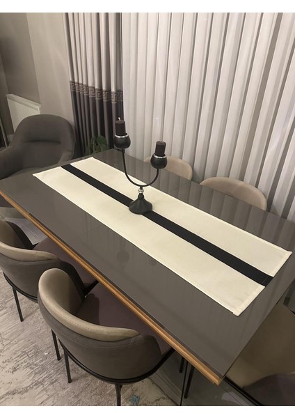 Keten Siyah Şerit Runner 4 Adet Yastık Kılıfı modelleri