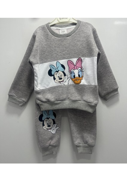 Kız Çocuk Üç Iplik Şardonlu Minnie Mouse Alt Üst Takım