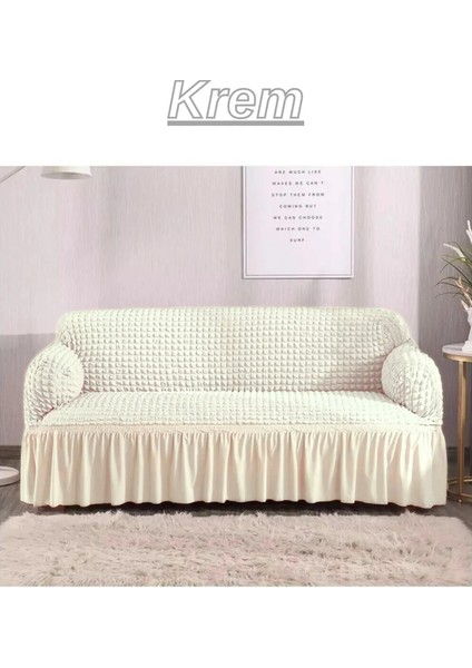 Bürümcük 3 Kişilik Koltuk Örtüsü. Etekli Streç Esnek Lastikli Çekyat Kanepe Kılıfı