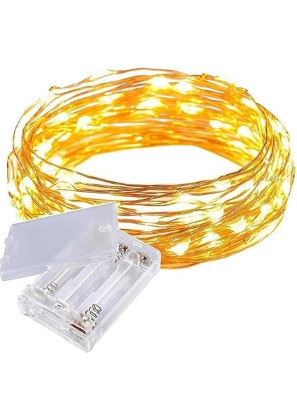 Yılbaşı Çam Ağacı Işığı Peri LED 10 mt Sarı Renk Tel LED Pilli Dekoratif LED Aydınlatma