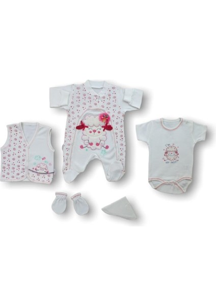 Kuzucuk Nakışlı Cotton Antibaakteriyel 5li Zıbın Takımı Hastane Çıkışı