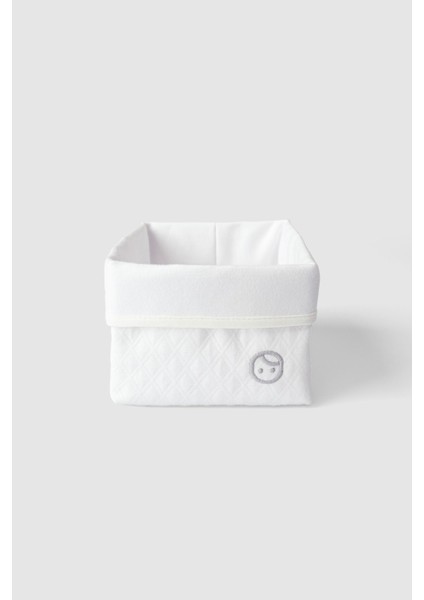 Kapitone Organik Pamuk Organizer Sepet 15 x 17 cm Beyaz