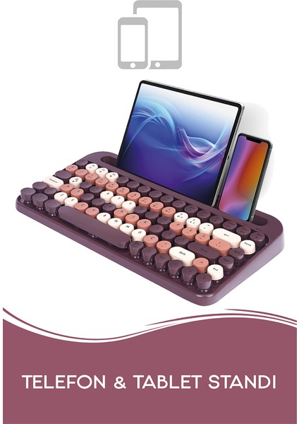 Kb-99 Mocha 2.4g+Bt1+Bt2 Mac Win Ios Android Çoklu Cihaz Bağlantılı Q Kablosuz Bluetooth Klavye