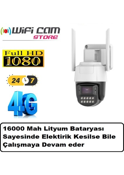 Wificam Plus 4g Sim Kart Ile Çalışan 4mp Bataryalı Güvenlik Kamerası Hareket Takipli 7/24 Kayıt 5V Elektrikli