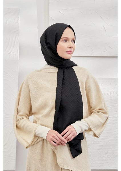 Armanda Italyan Jakar Geometrik Desen Şal - Yeni Jakarlı Trend Şal Scarf - Siyah