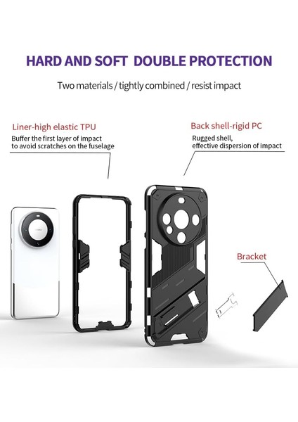 Huawei Mate 60 Pro Plus Matrix Serisi Armor Standlı Perfect Koruma Kılıf - Siyah AL3416