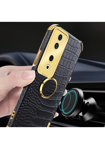 Honor 90 Timsah Doku Deri+Tpu Yüzük Kickstand ile Düşme Koşullu Kabuk (Yurt Dışından)