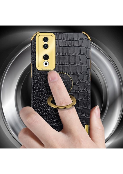 Honor 90 Pro Timsah Doku Deri+Tpu Yumru Karşısı Kickstand (Yurt Dışından)