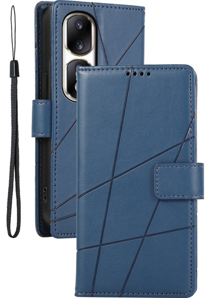 Honor 90 Pro Vaka Çizgileri Strap ile Pu Deri Telefon Kapağı (Yurt Dışından)