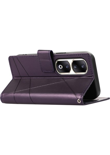 Honor 90 Pro Vaka Çizgileri Strap ile Pu Deri Telefon Kapağı (Yurt Dışından)