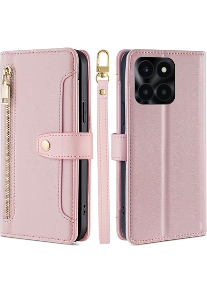 Honor X6A 4g Kasa Zipper Cüzdan Deri Telefon Stand Kapağı Uzun ve Kısa Kayış (Yurt Dışından)