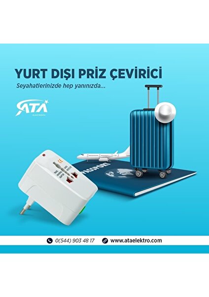 Ata Elektronik PRİZ ÇEVİRİCİ UNİVERSAL SEHAYAT PRİZ ADAPTÖRÜ DÖNÜŞTÜRÜCÜ TELEFON NOTEBOOK TABLET LAPTOP ŞARJ ADAPTÖR UCU ÇEİVİRİCİSİ TÜM DÜNYA PRİZLERİNE TAM UYUMLU AMERİKA ASYA AFRİKA JAPONYA ÇİN KANADA  KATAR