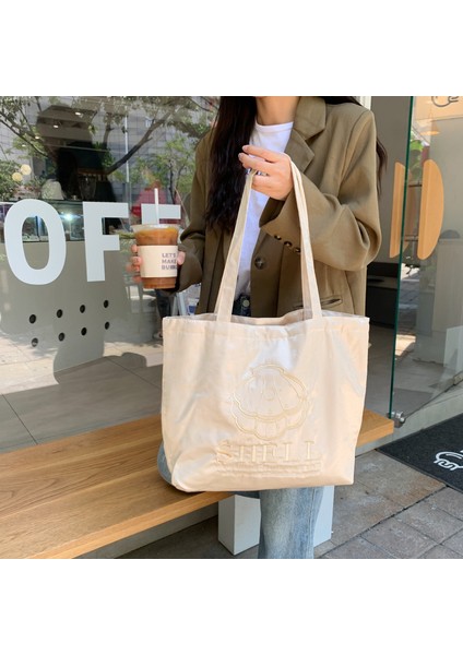 Işlemeli Büyük Kapasiteli Kanvas Çanta Kadın Çanta Omuz Çantası (Yurt Dışından)