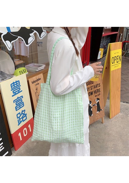 Kadın Çantası Kabarcık Ekose Omuz Çantası Öğrenci Bez Çanta Ince Stil (Yurt Dışından)