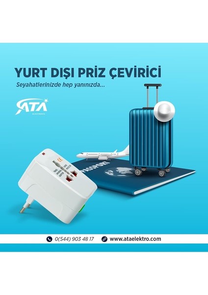 Ata Elektronik YURTDIŞI PRİZ ÇEVİRİCİ DÖNÜŞTÜRÜCÜ SEYAHAT ADAPTÖRÜ - TÜM DÜNYA PRİZLERİ İLE TAM UYUMLU AMERİKA ASYA AVRUPA AFRİKA