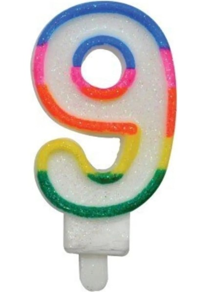 9 Yaş Rengarenk Rakam Mum Doğum Günü Pasta Mumu Yaş Mumu 8 cm