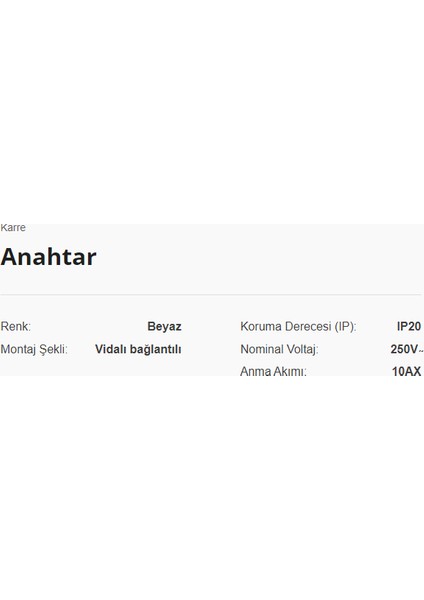 Karre Anahtar Beyaz Mekanizma + Çerçeveli ( 9 Adet )