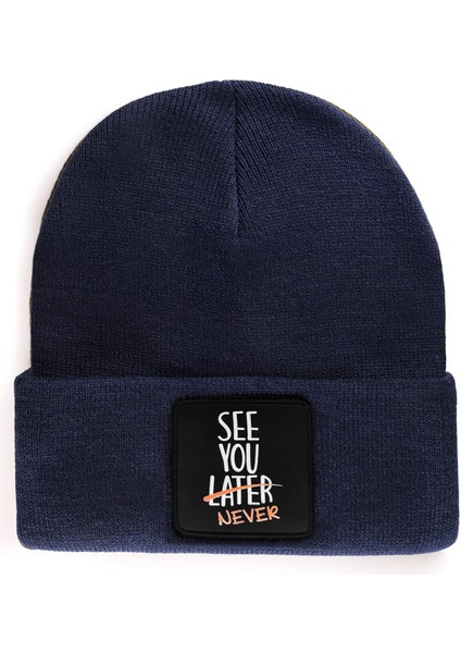 Blackbörk V1 Akrilik See You Later Never - 2 Kod Logolu Unisex Lacivert Bere (Beanie)