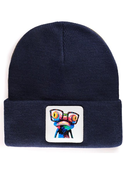 V1 Akrilik Bukalemun - 1 Kod Logolu Unisex Lacivert Bere (Beanie)