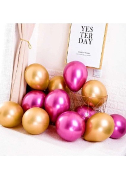 Krom Parlak Metalik Pembe-Gold Renk 40 Adet Balon