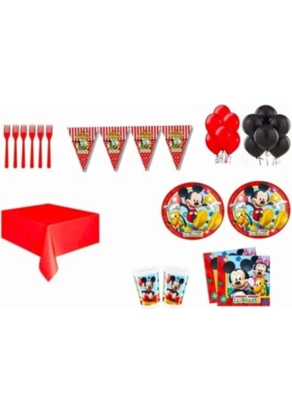 Mickey Mouse 8 Kişilik Doğum Günü Parti Seti Mickey Mouse Parti Malzemeleri Konsepti