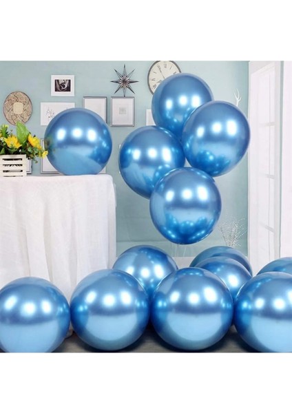 Krom Parlak Balon Mavi Renk 10 Adet Aynalı Balon 30 cm