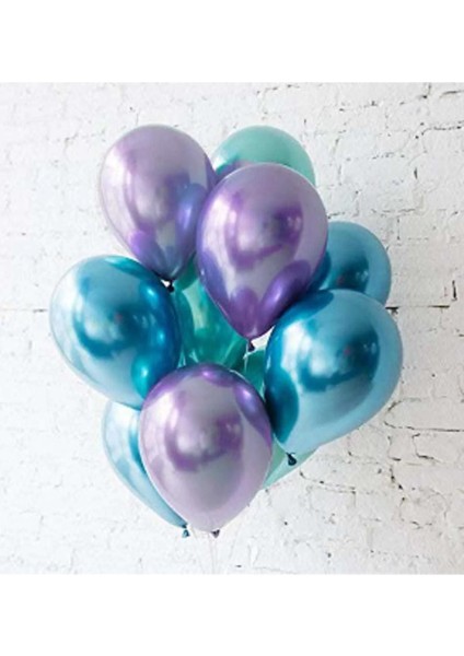 Krom Parlak Metalik Yeşil-Mavi-Mor Renk 30 Adet Balon