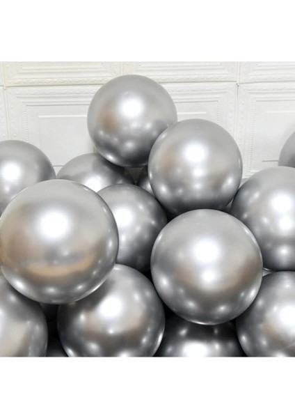 Krom Parlak Balon Gümüş Gri Renk 30 Adet Aynalı Balon 30 cm