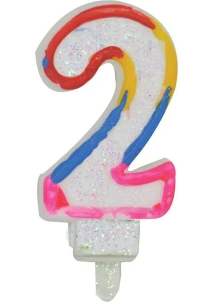 2 Yaş Rengarenk Rakam Mum Doğum Günü Pasta Mumu Yaş Mumu 8 cm