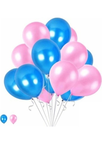 90 Adet Metalik Sedefli Parlak Pembe ve Mavi Balon