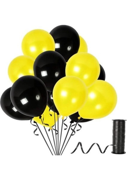 70 Adet Metalik Sedefli Parlak Siyah ve Sarı Balon