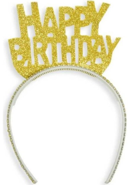 Happy Birthday Gold Yazılı Eva Parti Taç Doğum Günü Altın Renk Parti Tacı