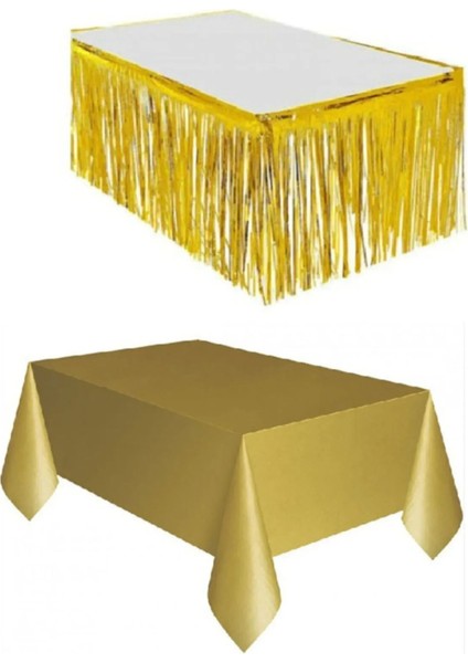 Plastik Gold Masa Örtüsü - Gold Metalize Masa Eteği Püskülü