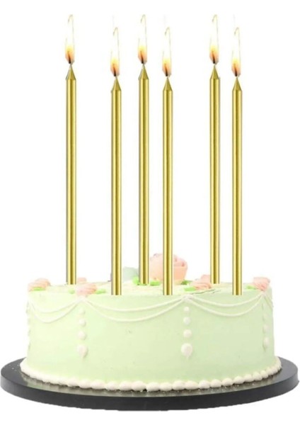 Pasta Mumu 20 cm Metalik Gold Renk Çubuk Mum Uzun 6 Adet