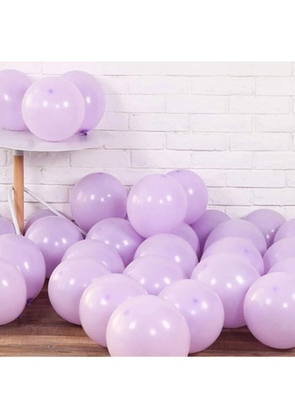 60 Adet Mor Makaron Pastel Renk Mat Balon
