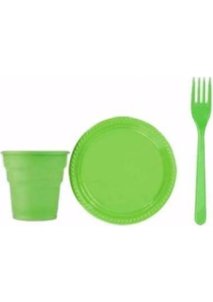 Yeşil Renk Plastik Tabak, Bardak, Çatal Seti Parti Piknik Seti
